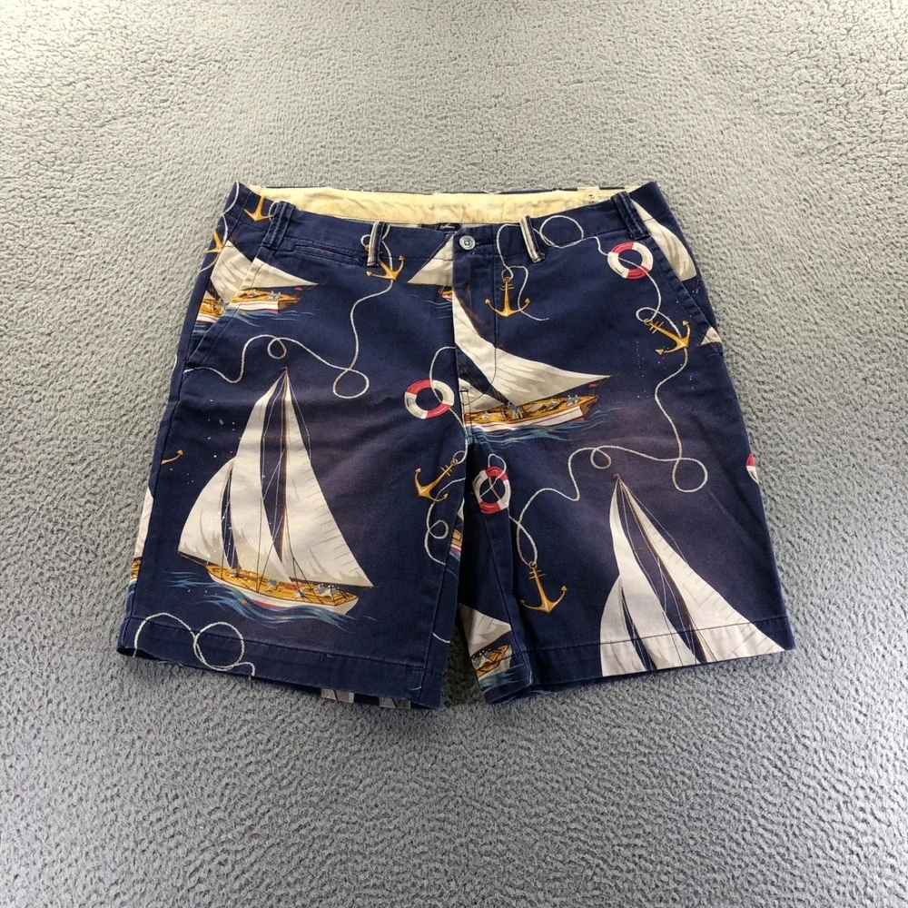 Vintage Polo Ralph Lauren Shorts Men 36 Sailboat AOP Distressed Novelty Chino